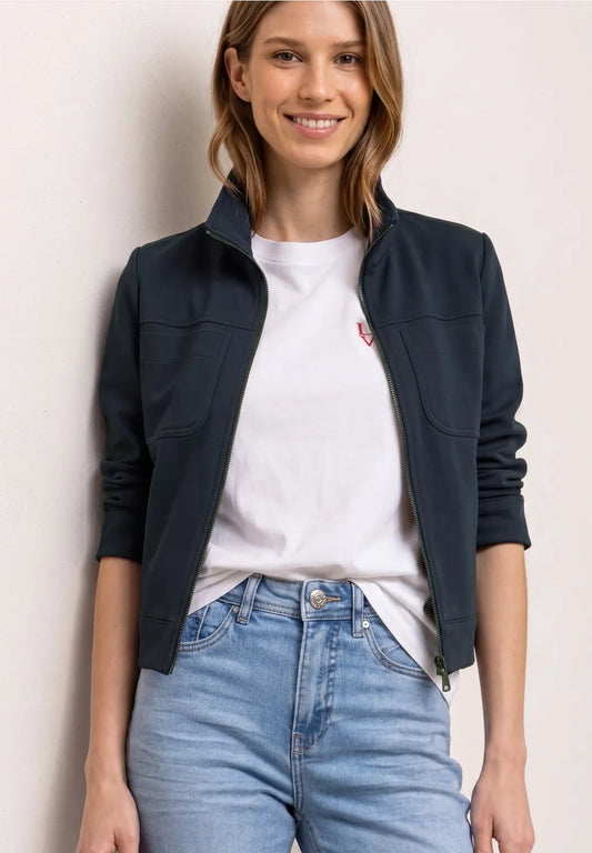 Street One Jacket with Zipper & Chest Pockets - Navy.
