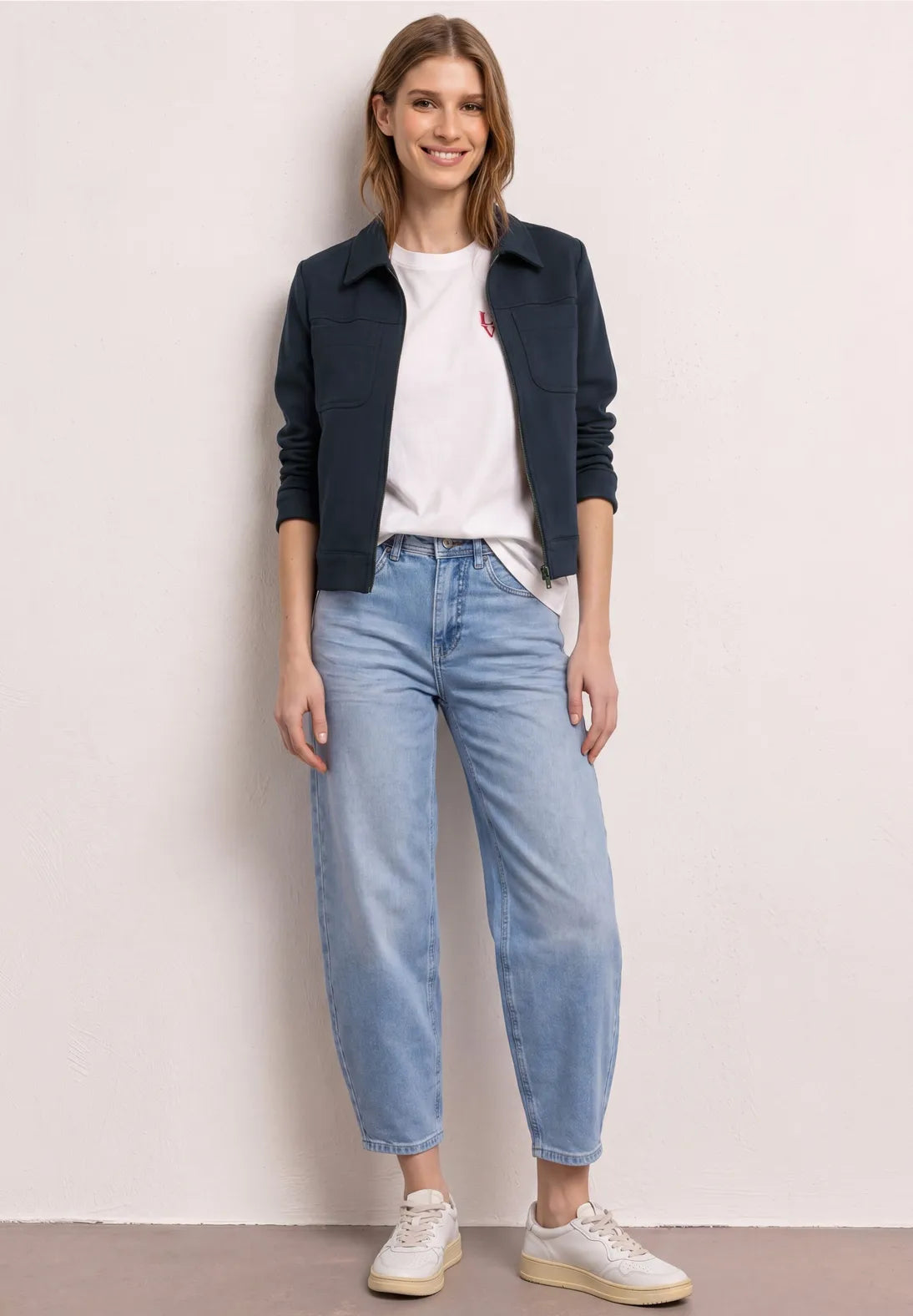 Street One Jacket with Zipper & Chest Pockets - Navy.