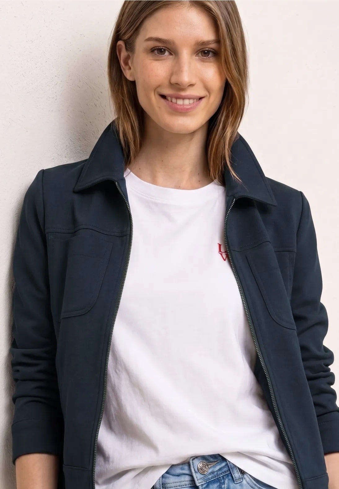Street One Jacket with Zipper & Chest Pockets - Navy.