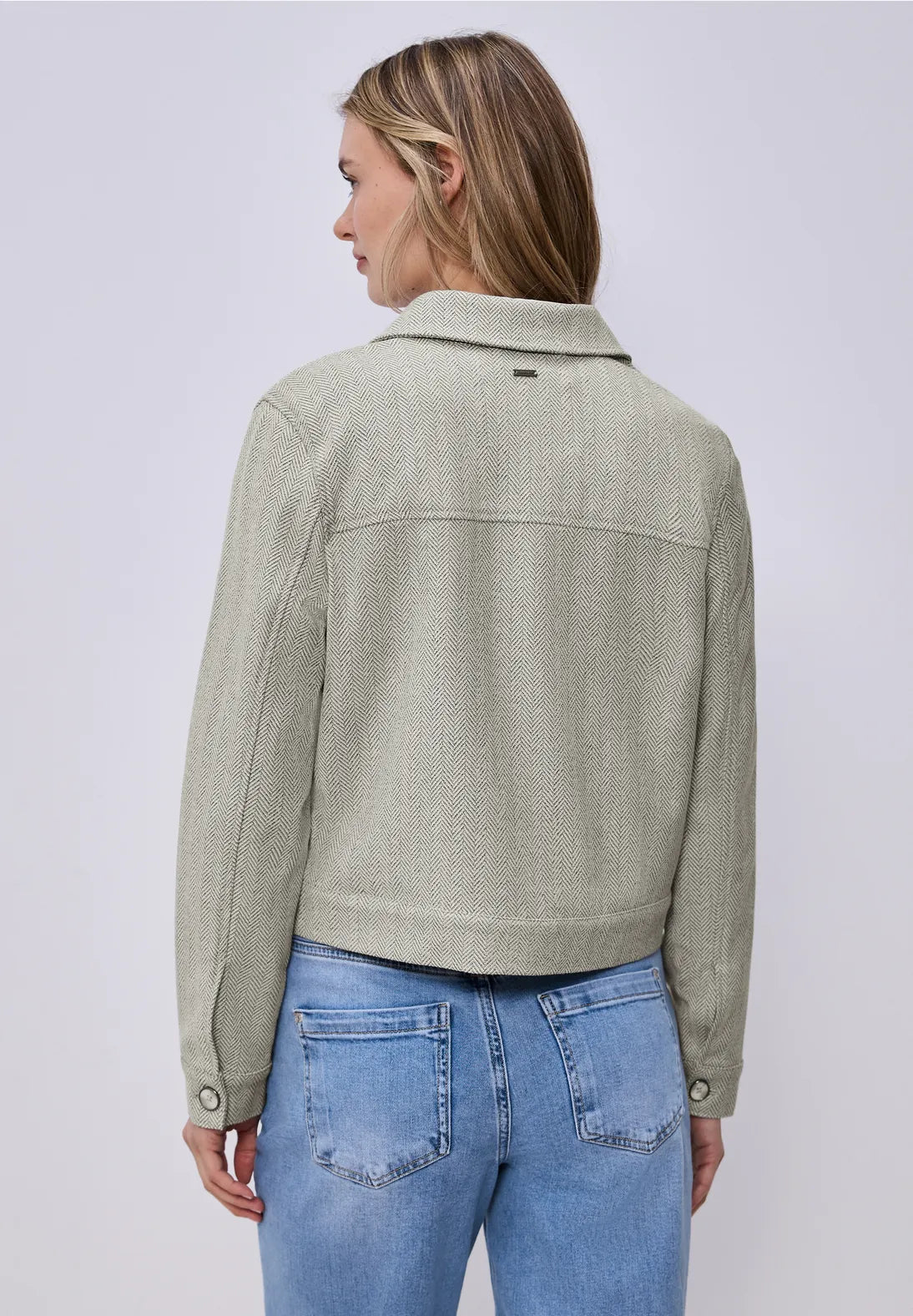Street One Jacket with Herringbone Pattern & Zip - Beige.