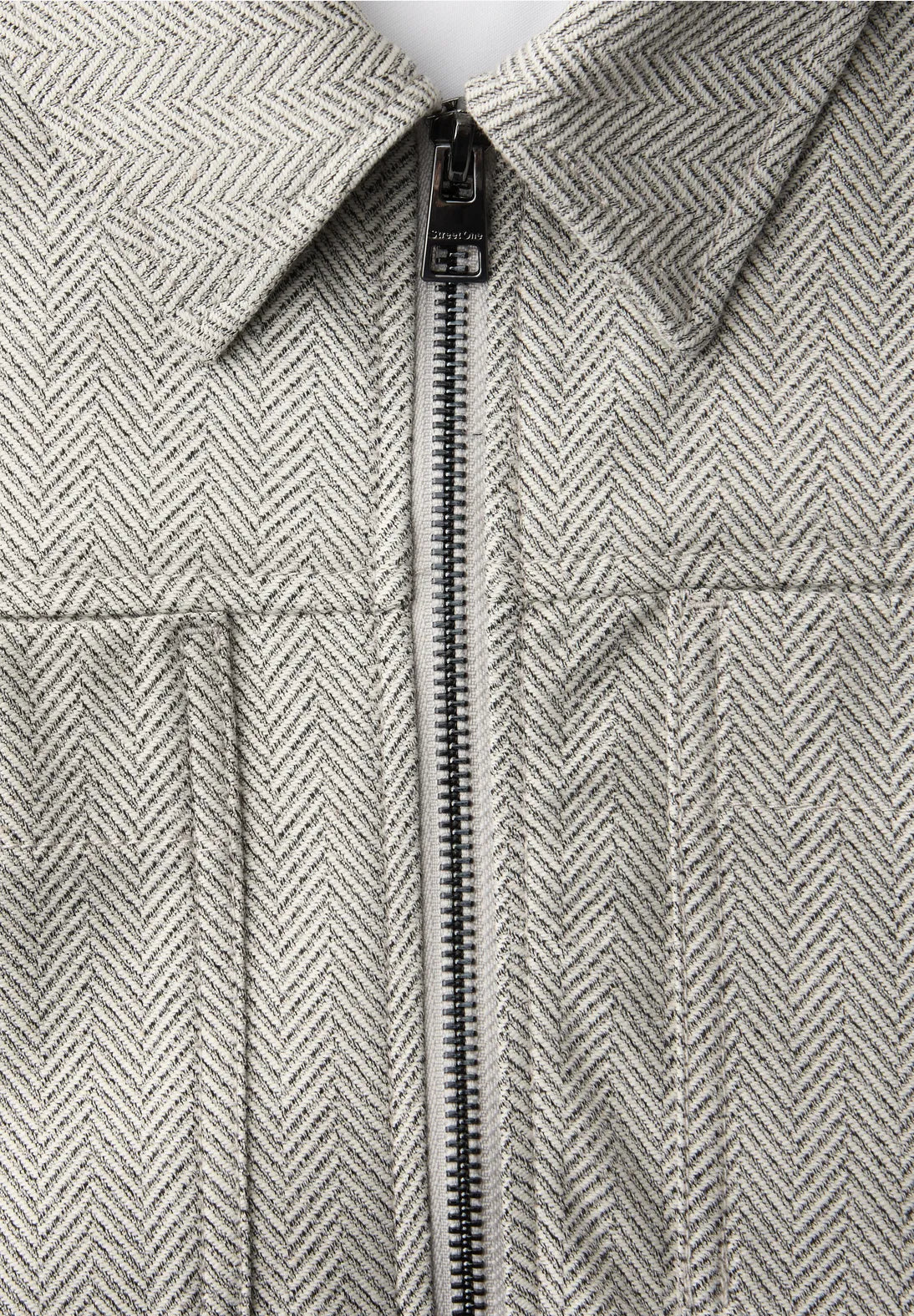 Street One Jacket with Herringbone Pattern & Zip - Beige.