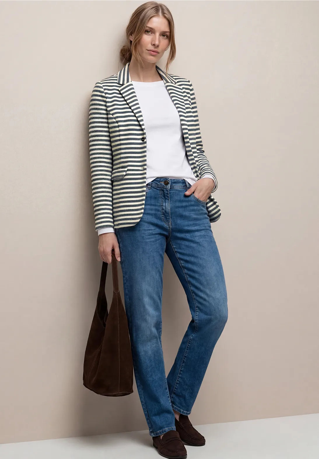 Street One Basic Blazer - Navy & White Stripe.