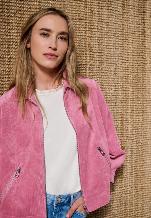 Street One Corduroy Jacket with 3/4 Sleeve - Pink.