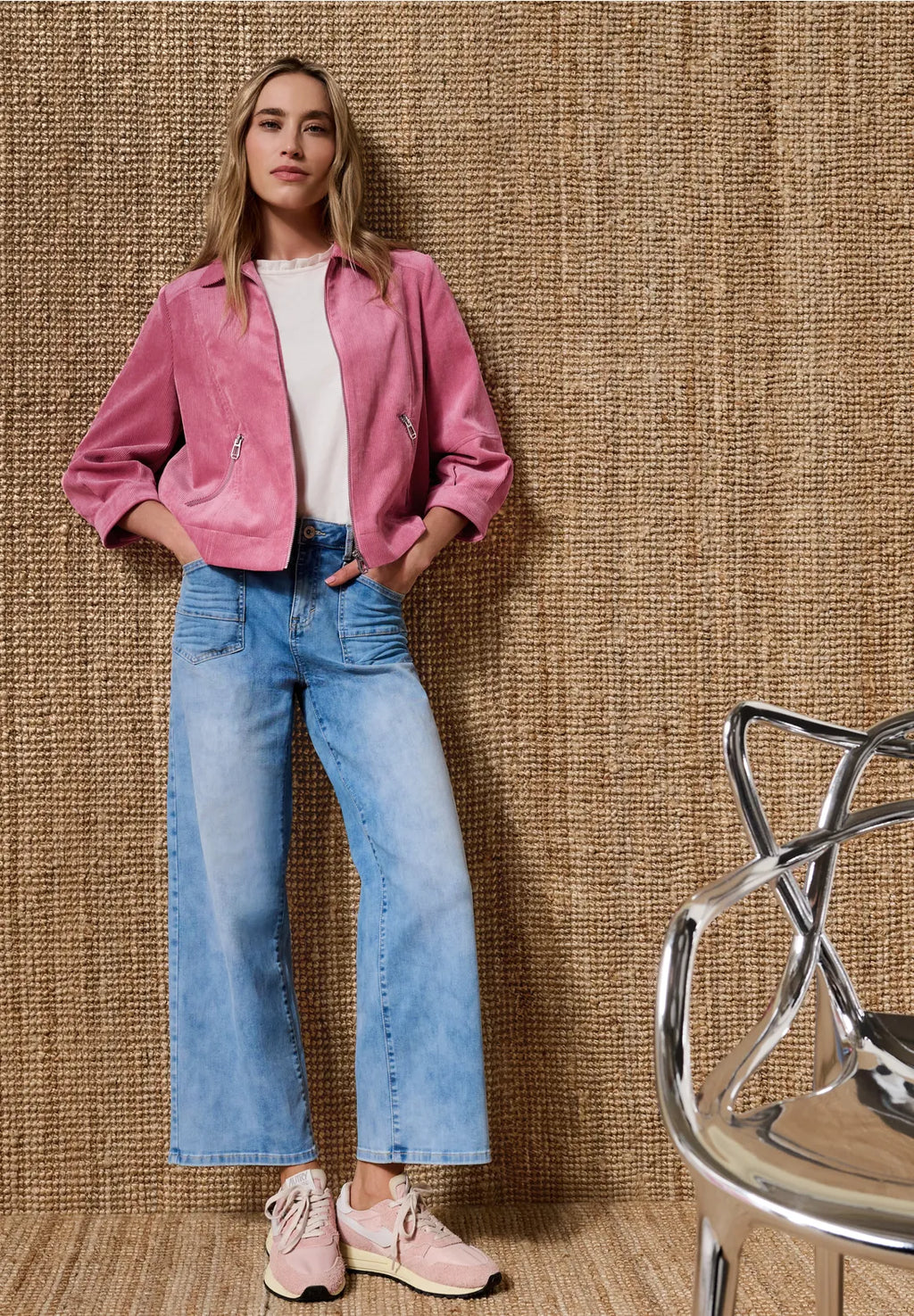 Street One Corduroy Jacket with 3/4 Sleeve - Pink.