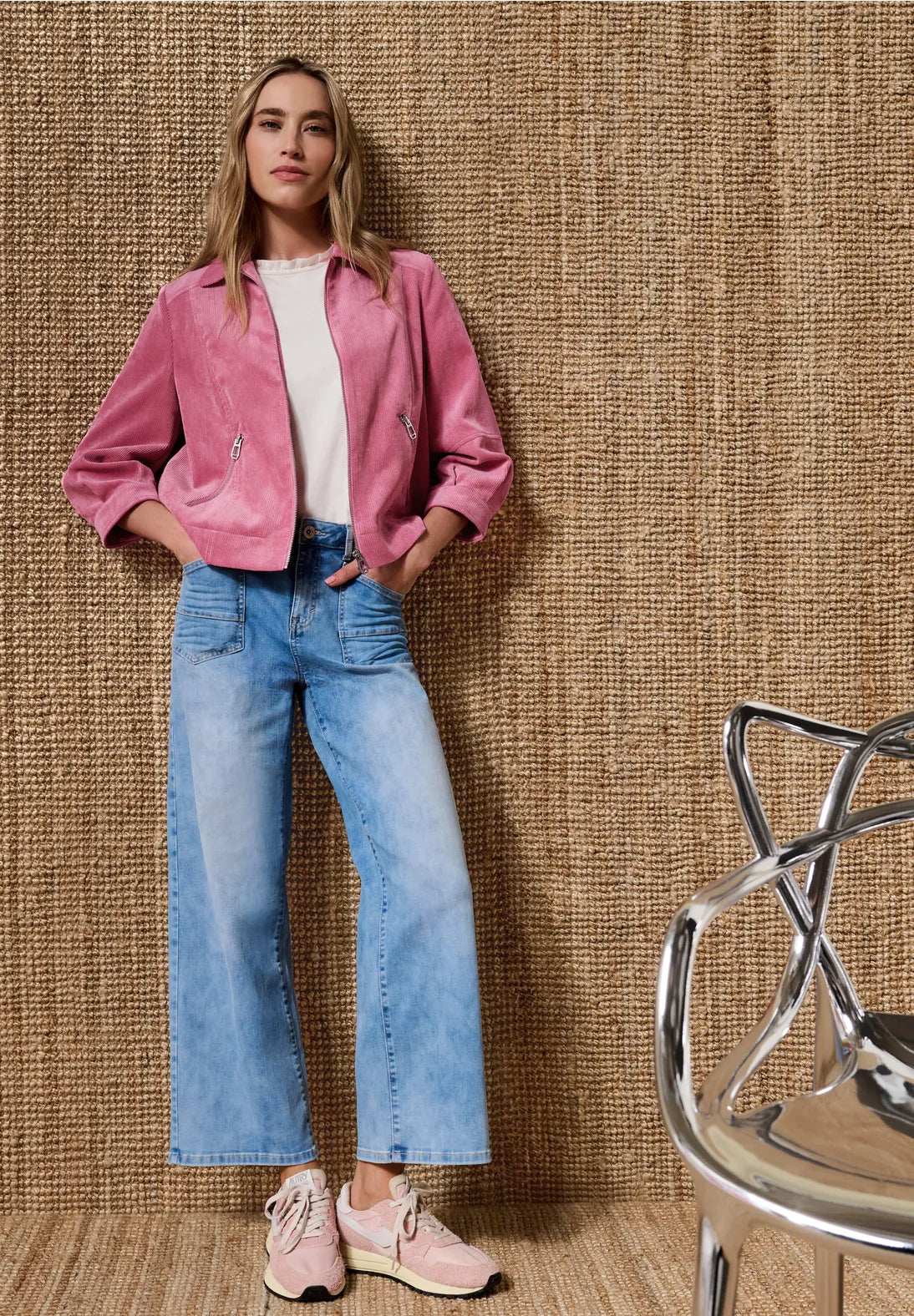Street One Corduroy Jacket with 3/4 Sleeve - Pink.