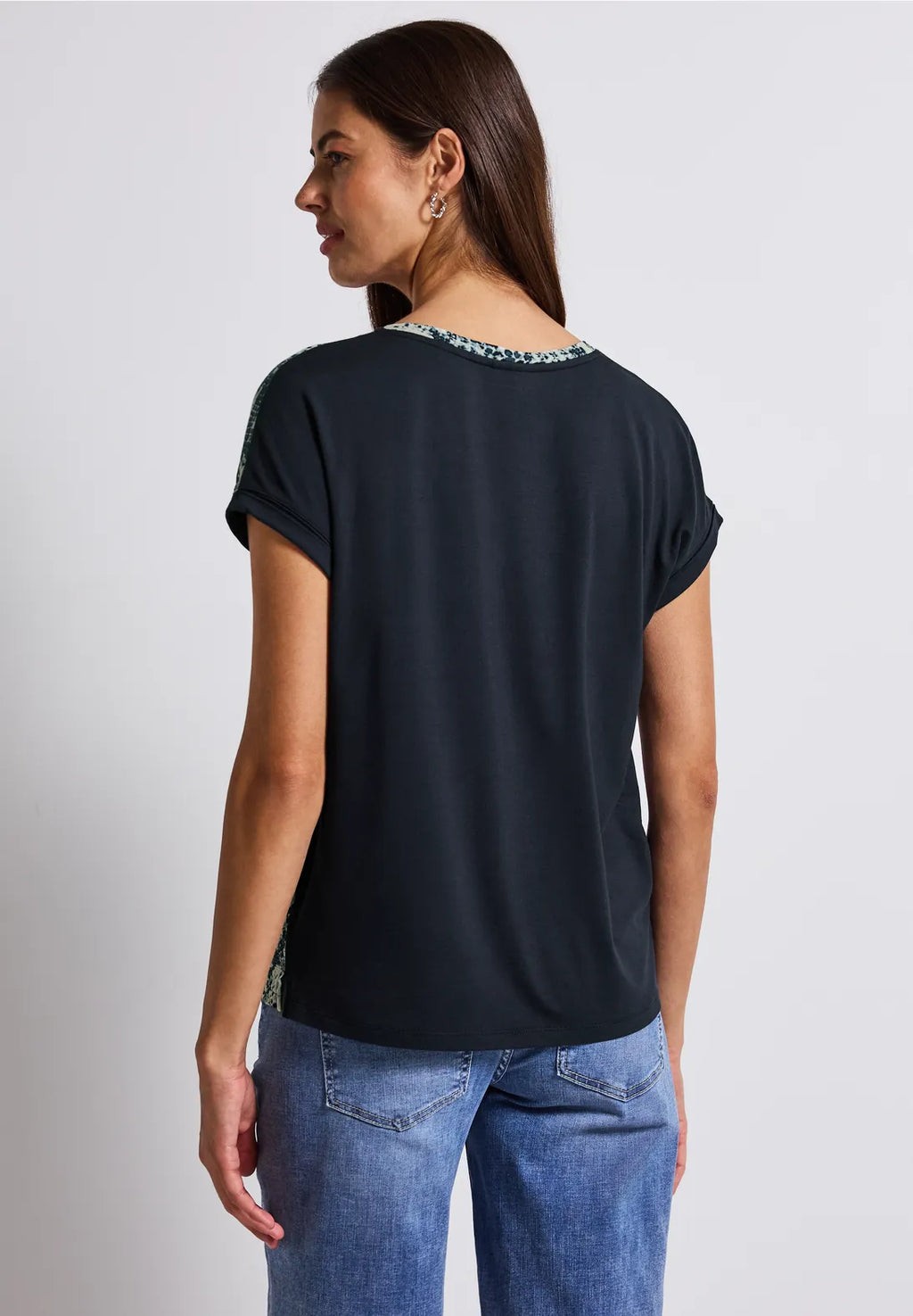 Street One V Neck Top with Snake Print - Blue Mix.