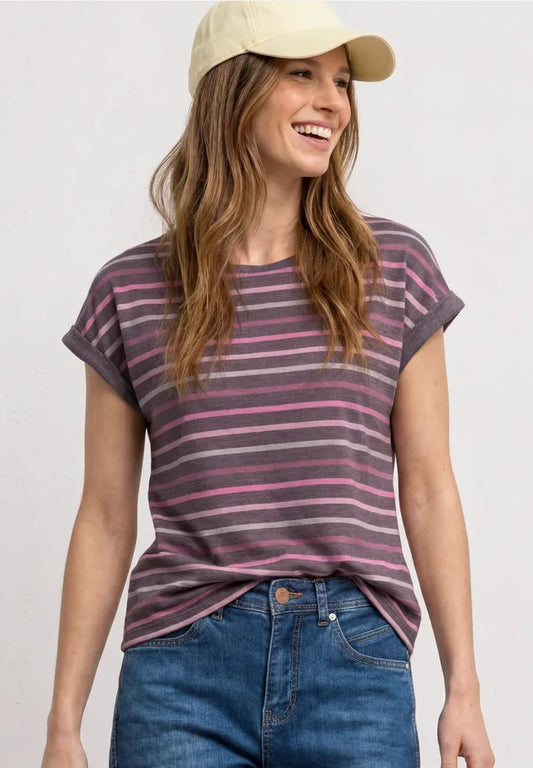 Street One Dropped Shoulder T/Shirt with Stripes - Pink Mix.