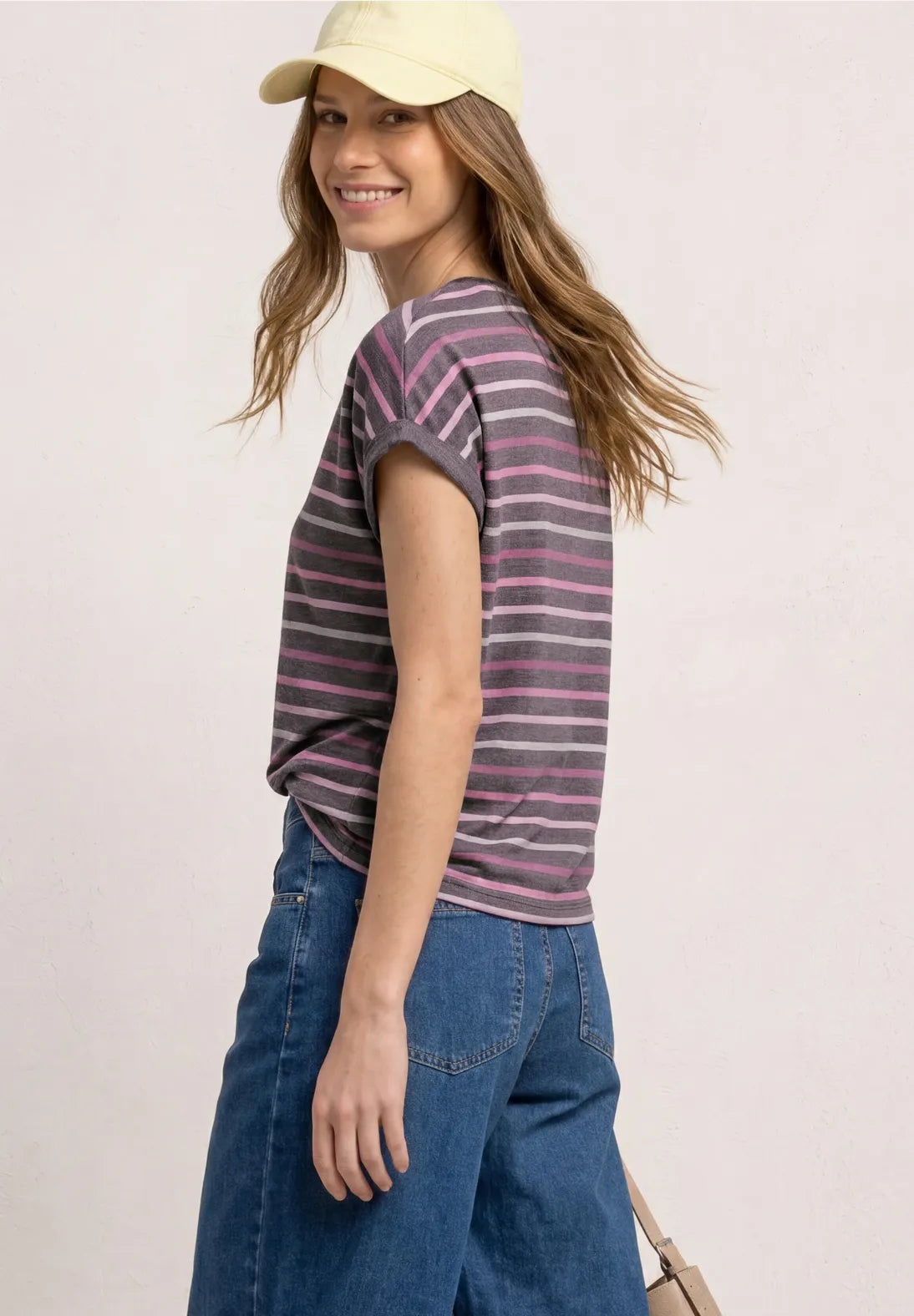 Street One Dropped Shoulder T/Shirt with Stripes - Pink Mix.