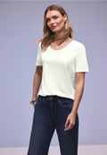 Street One Basic T/Shirt with a Rounded V Neck - White