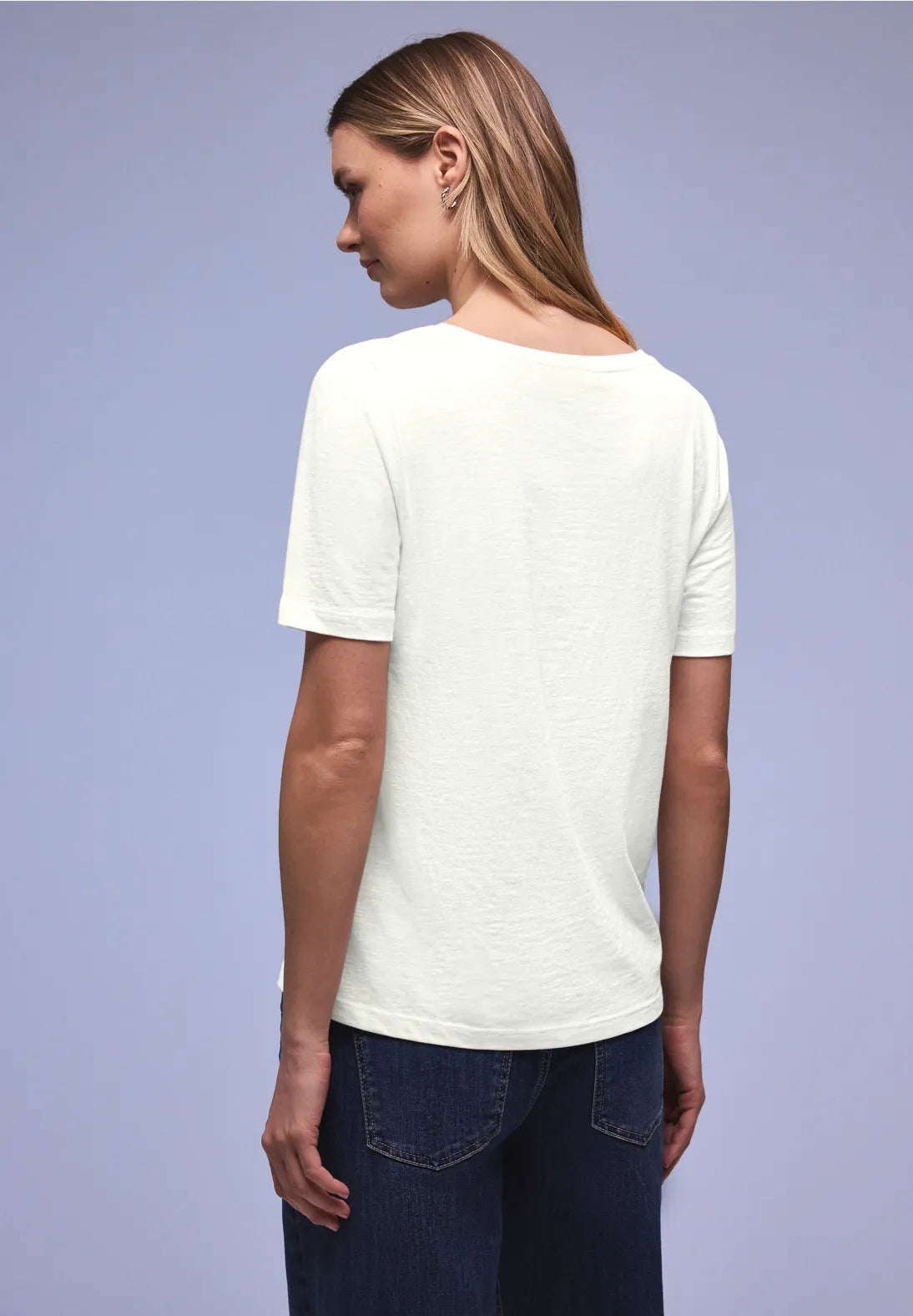 Street One Basic T/Shirt with a Rounded V Neck - White