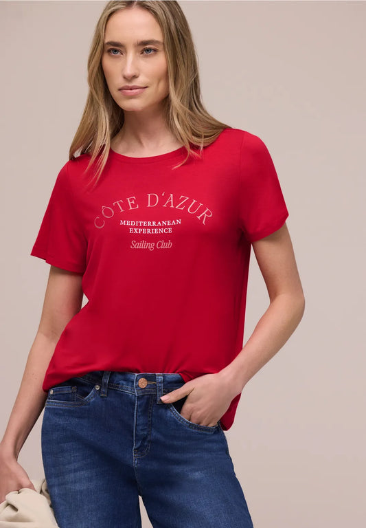 Street One T/Shirt with round neck & Wording - Red