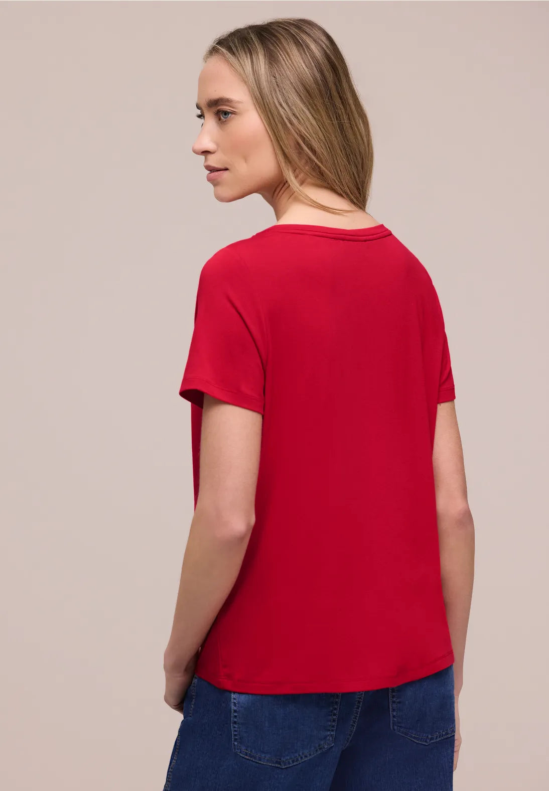 Street One T/Shirt with round neck & Wording - Red