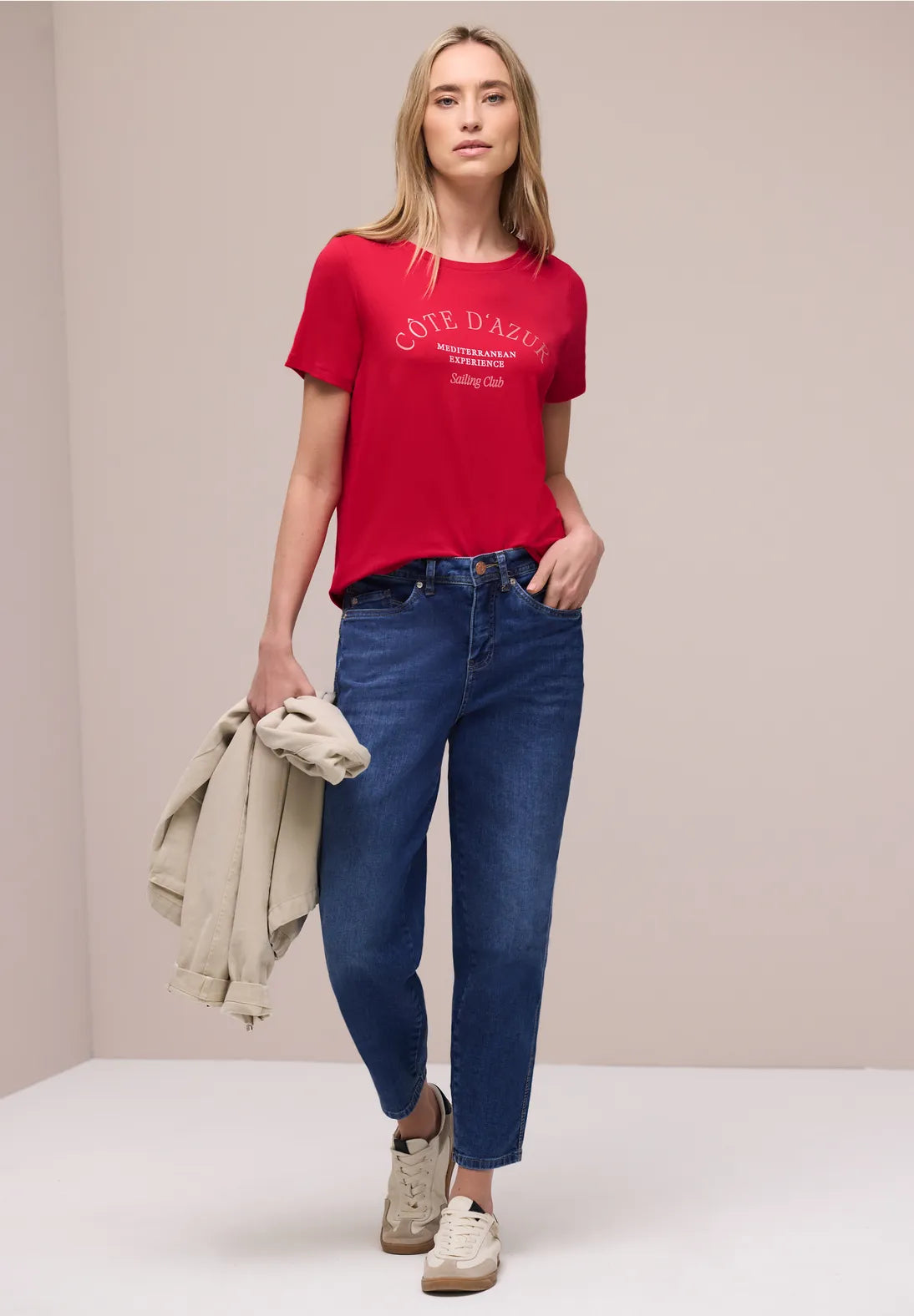 Street One T/Shirt with round neck & Wording - Red