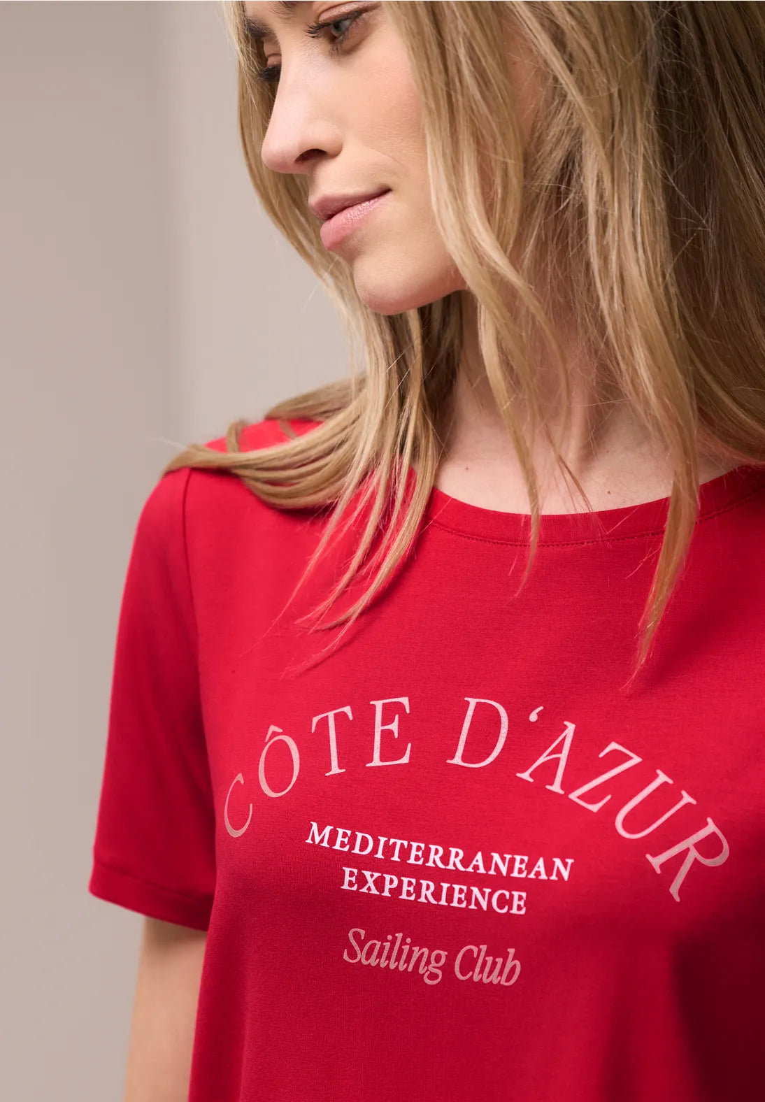 Street One T/Shirt with round neck & Wording - Red