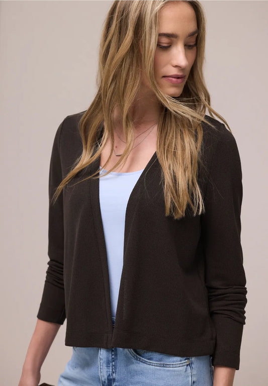 Street One Long Sleeve Edge to edge Jacket in a Knit Look - Brown