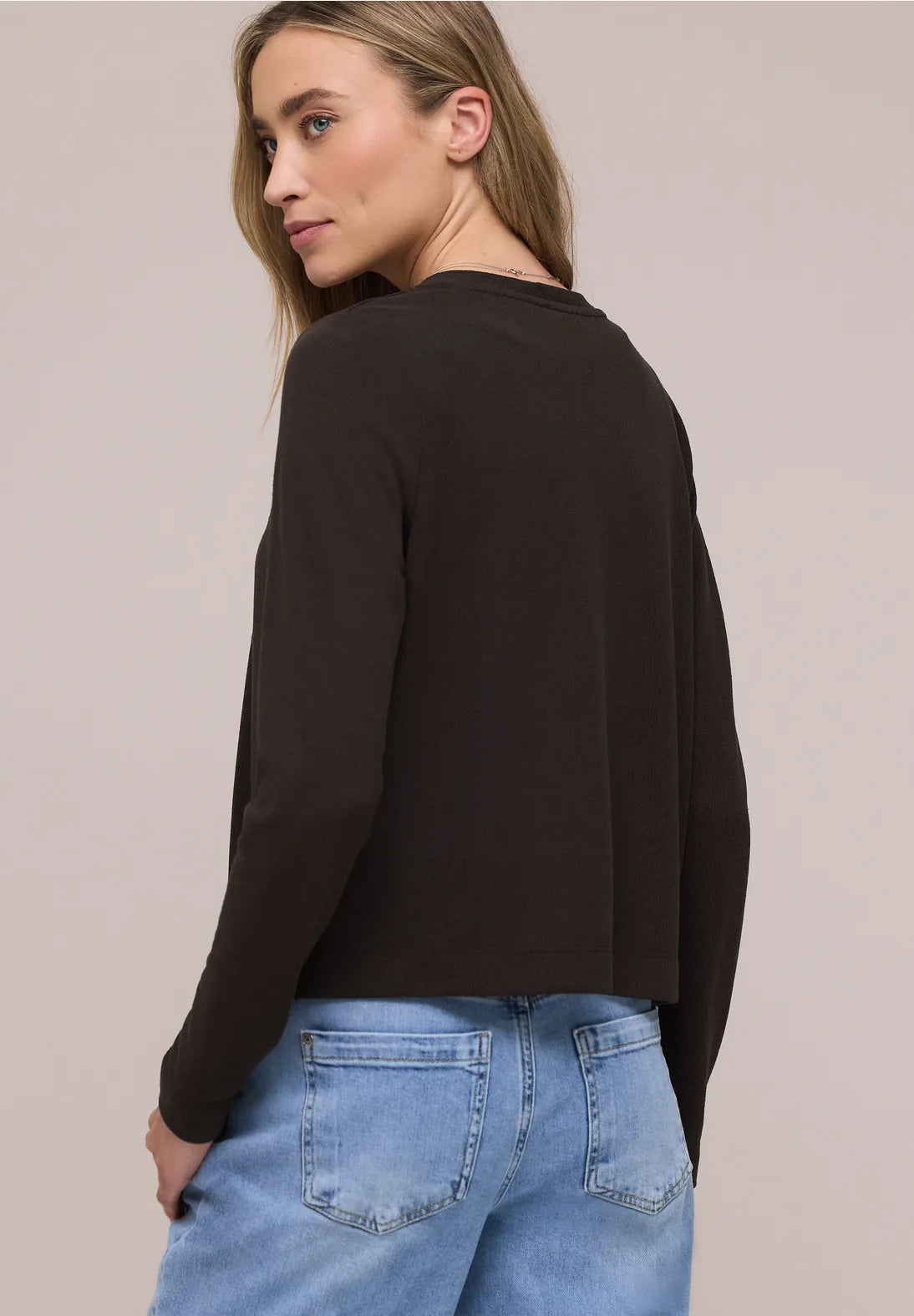 Street One Long Sleeve Edge to edge Jacket in a Knit Look - Brown