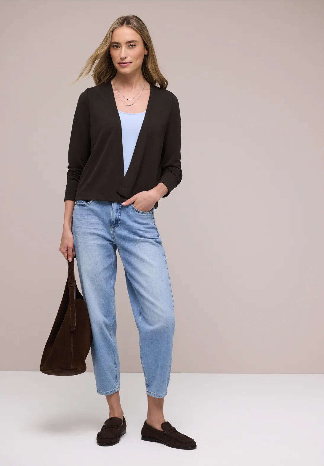 Street One Long Sleeve Edge to edge Jacket in a Knit Look - Brown