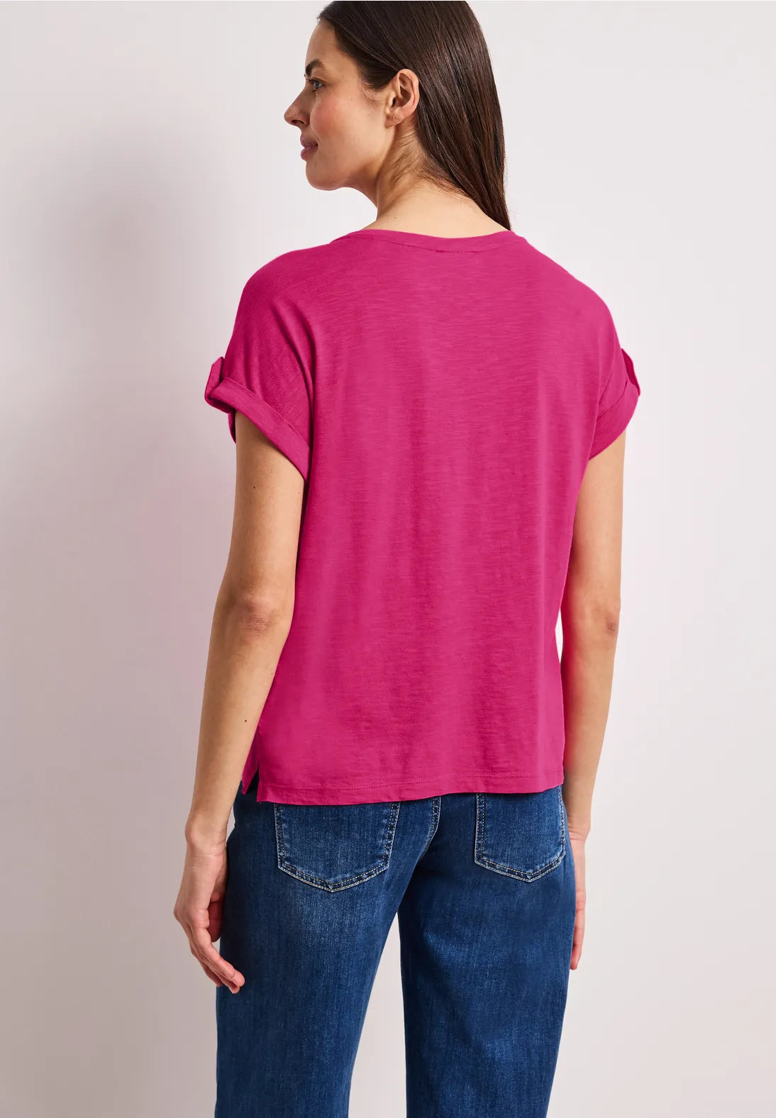 Street One Round Neck T/Shirt with Button Detail - Pink.