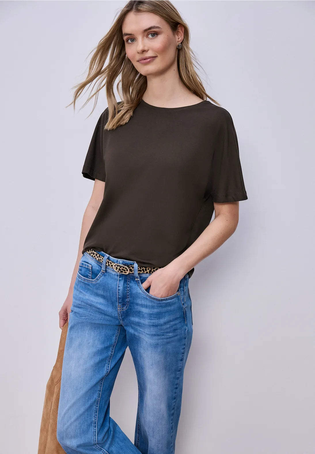 Street One Basic Round Neck T/Shirt - Brown.