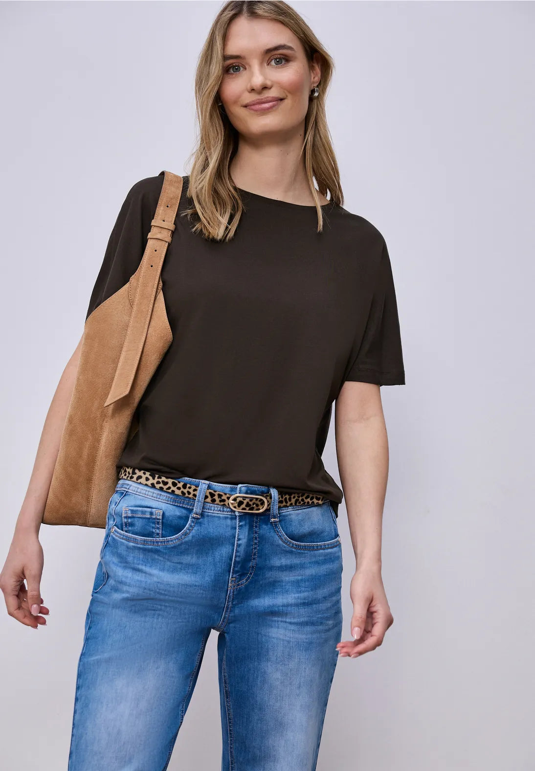 Street One Basic Round Neck T/Shirt - Brown.