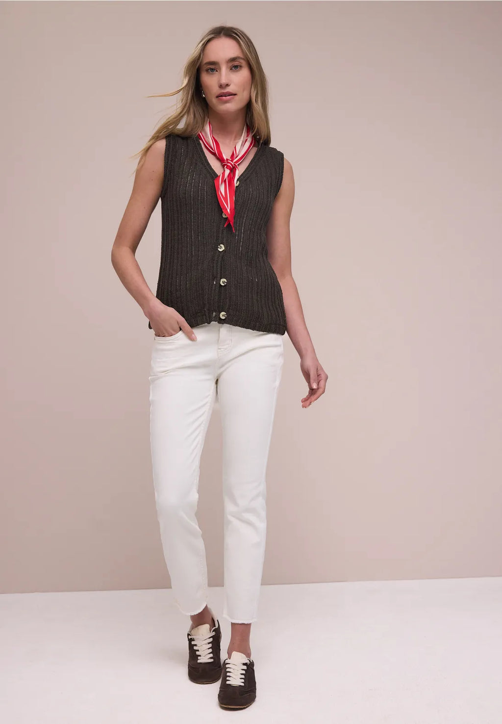 Street One Knit Look V Neck Vest.