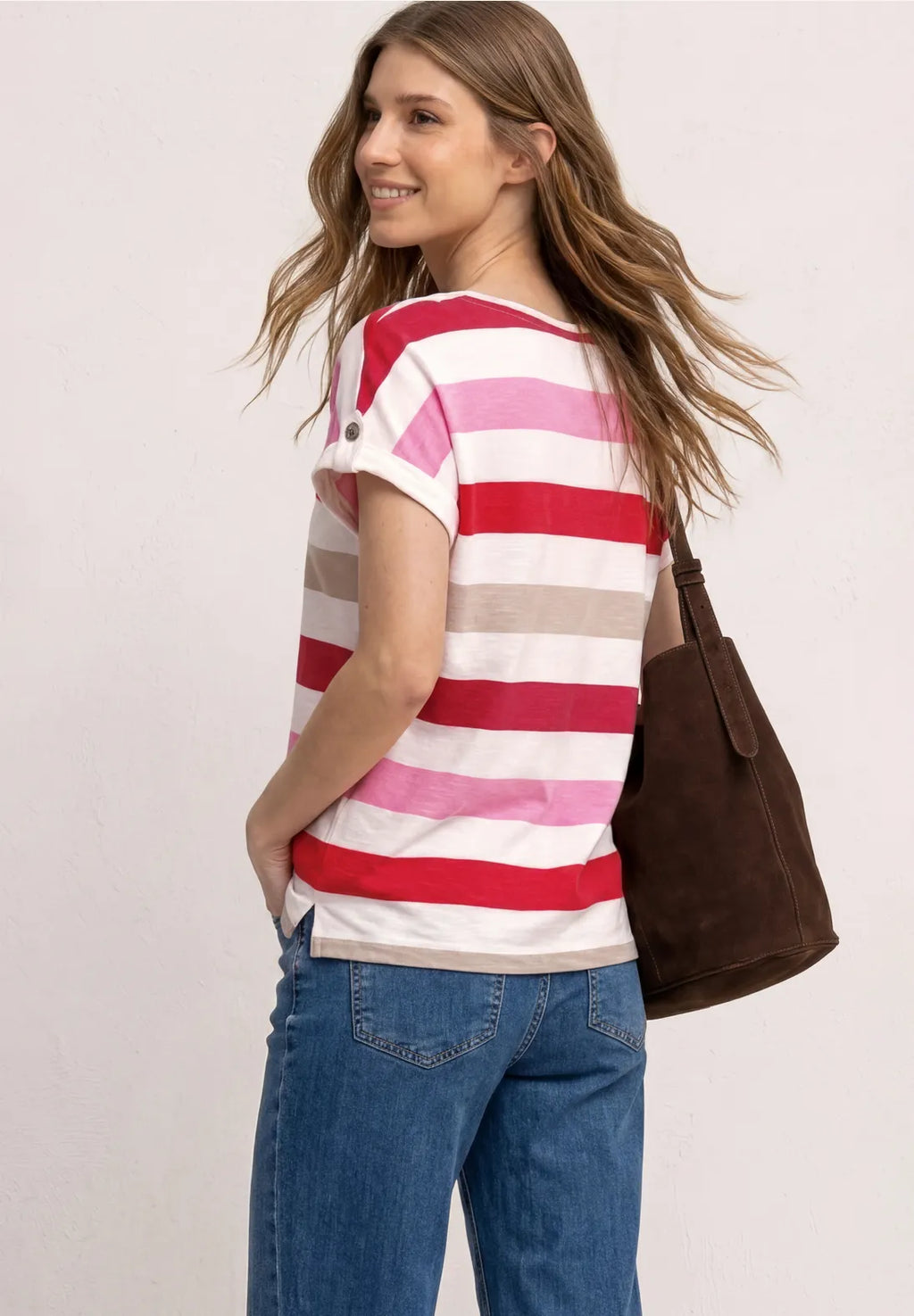 Street One Striped Basic T/Shirt - Pink & Red Mix