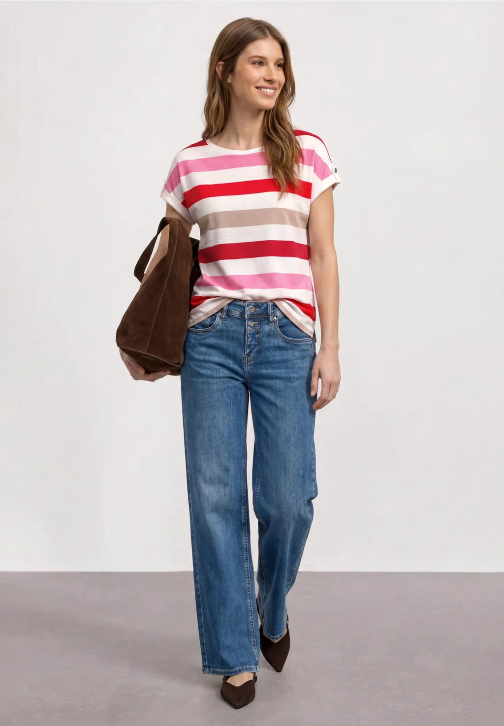 Street One Striped Basic T/Shirt - Pink & Red Mix