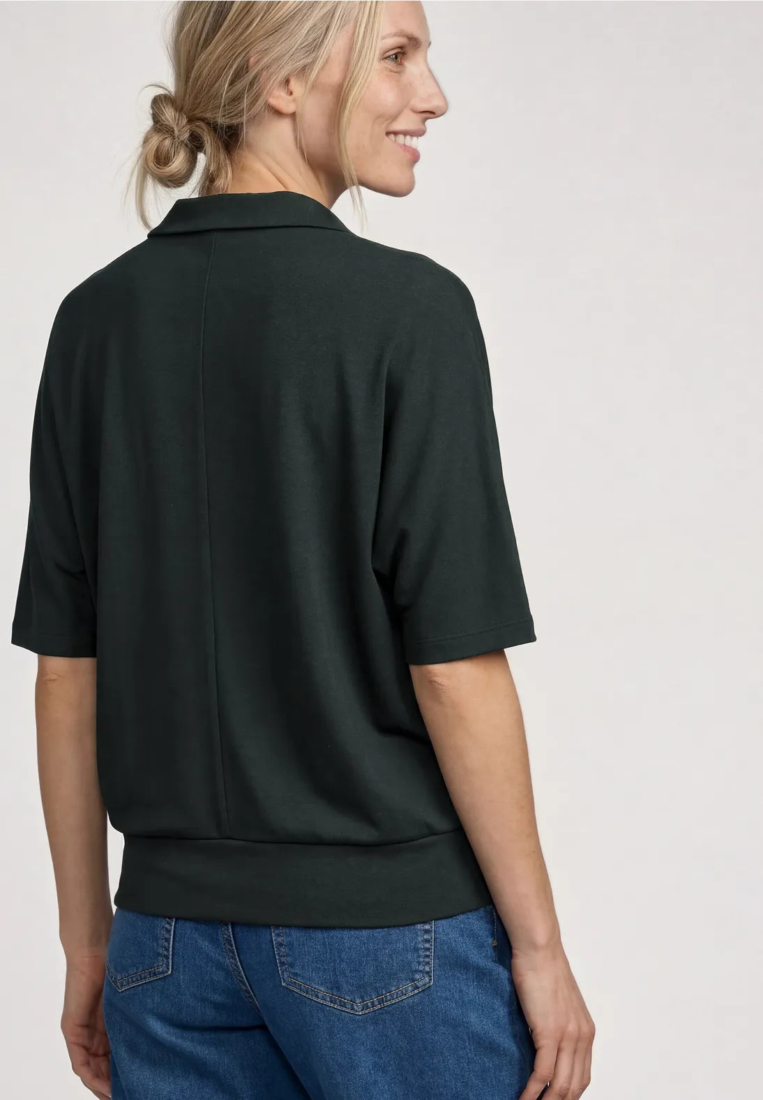 Street One Dropped Shoulder Polo Shirt with Elasticated Waist Band - Green.