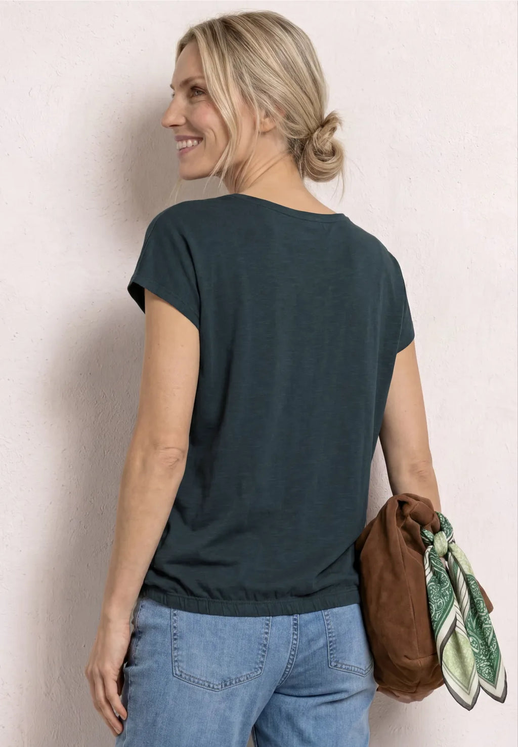 Street One Silk Look Shirt with Waterfall Front - Green.