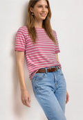 Street One T/Shirt with Boat Neck & Stripes - Pink & White.