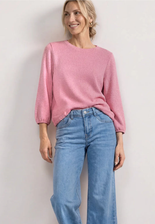 Street One Round Neck Top with Drawstring in a Knit Type Fabric - Pink.