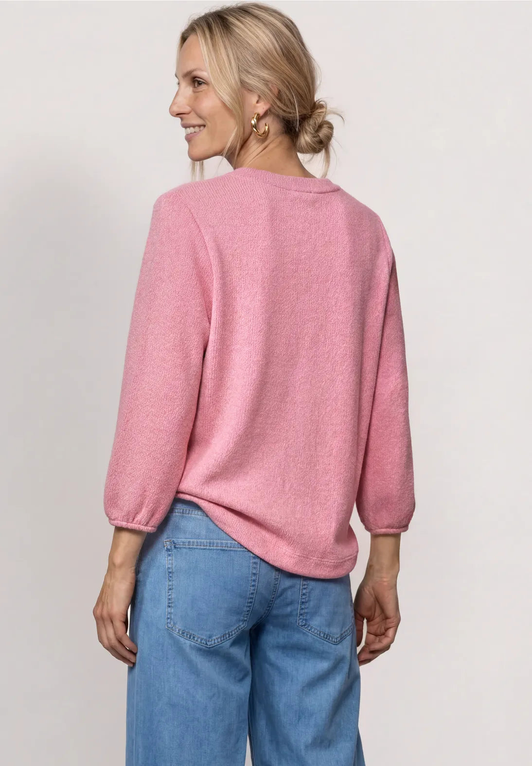 Street One Round Neck Top with Drawstring in a Knit Type Fabric - Pink.