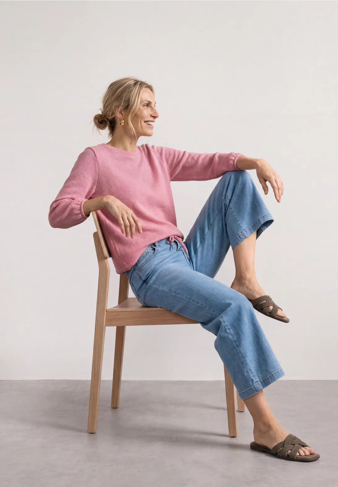 Street One Round Neck Top with Drawstring in a Knit Type Fabric - Pink.