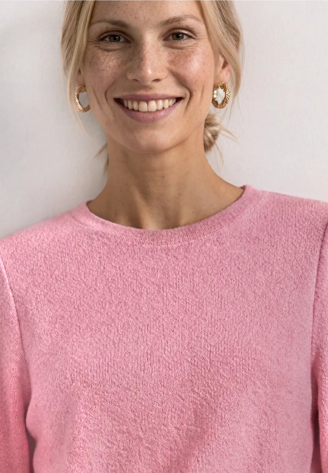 Street One Round Neck Top with Drawstring in a Knit Type Fabric - Pink.