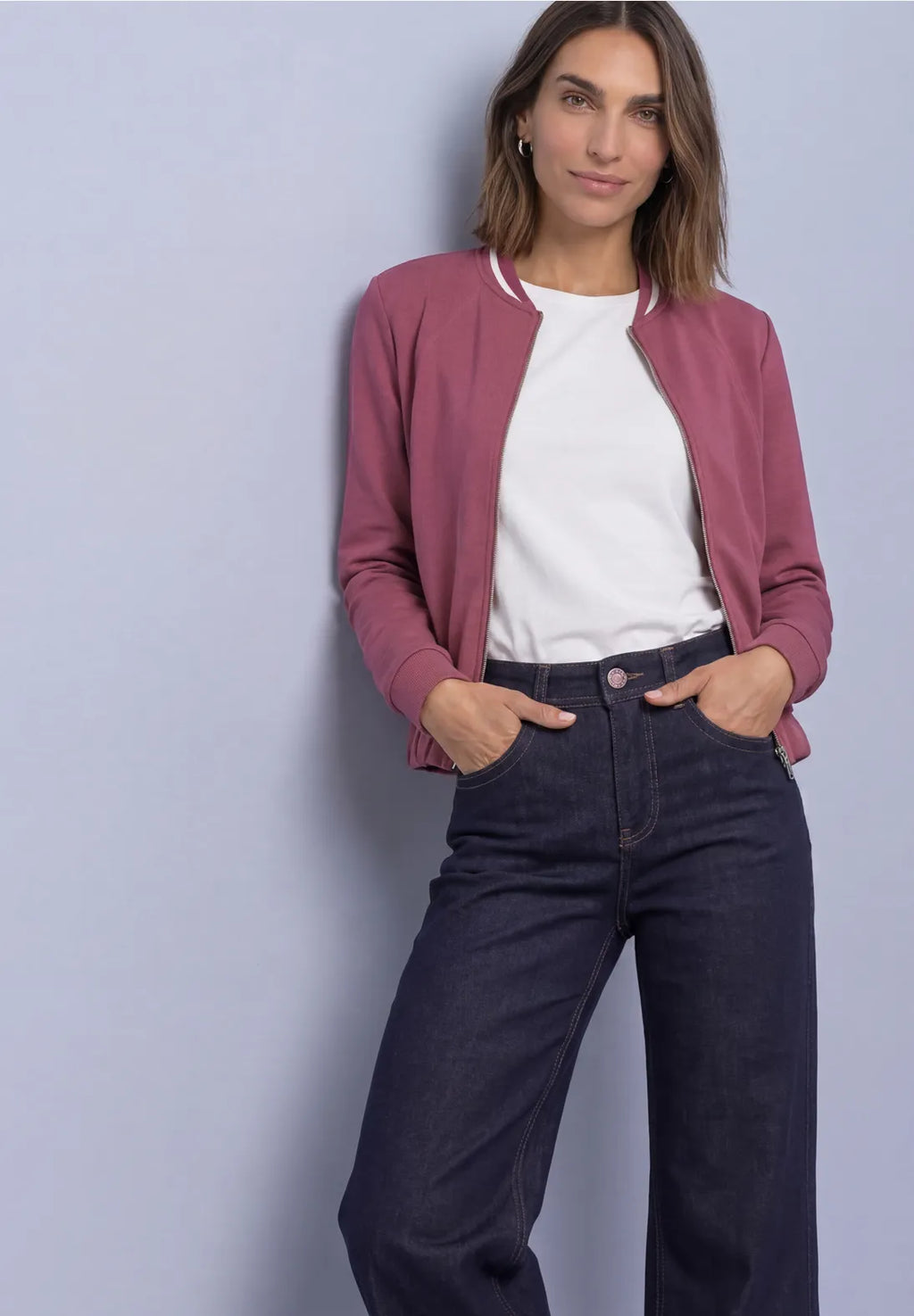 Street One Silk Look Bomber with Zipper - Pink