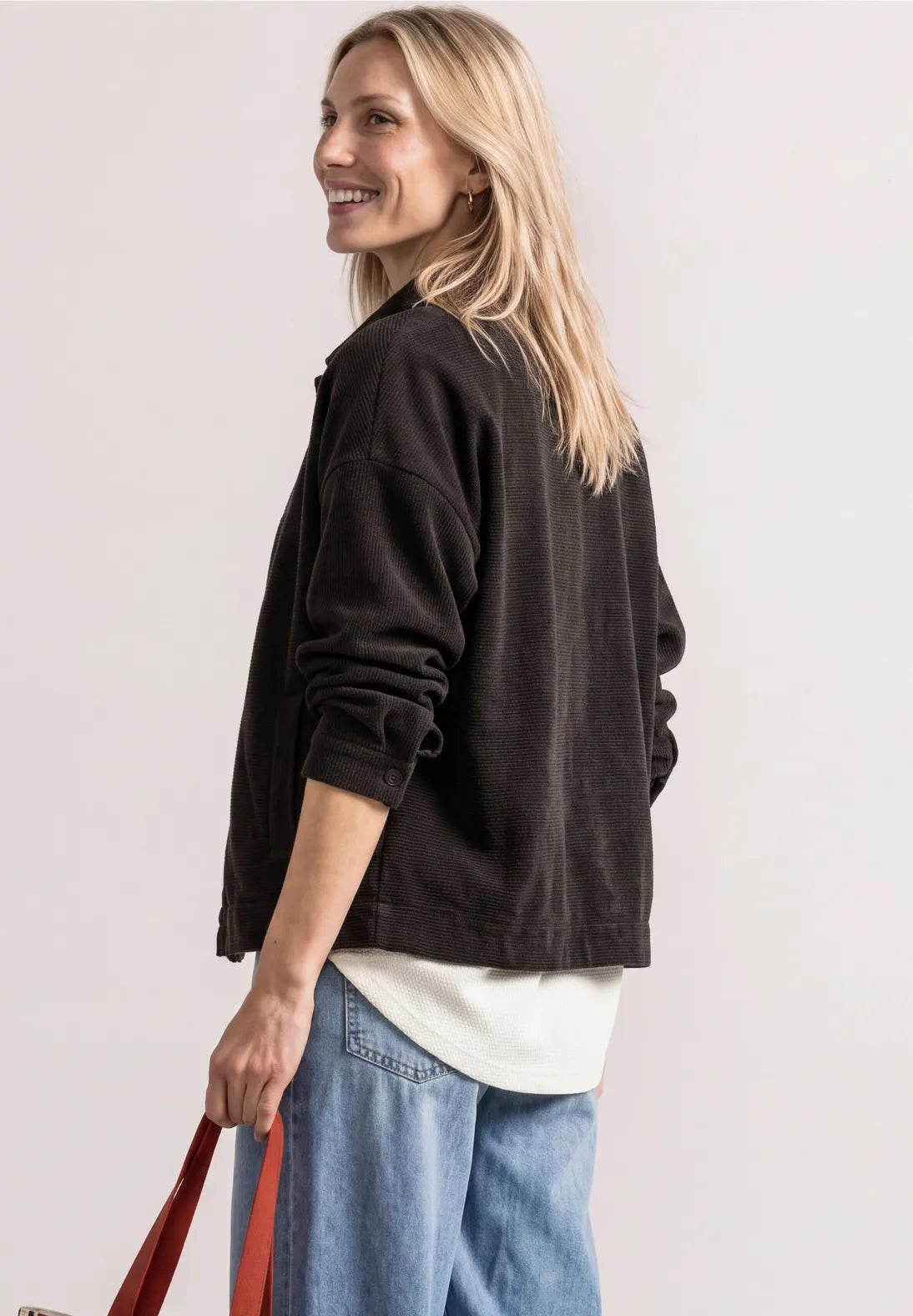 Street One Bomber round neck with Corduroy Look - Dark Brown.