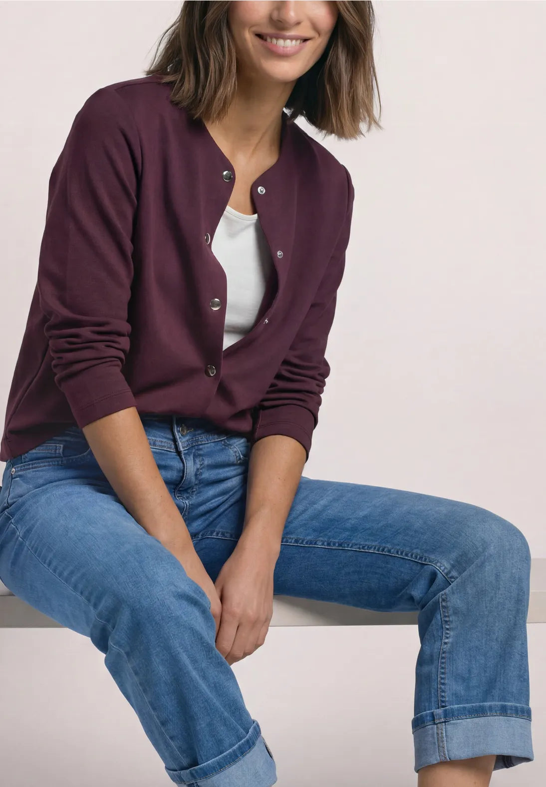 Street One Short Jacket with Deco Buttons - Burgundy.