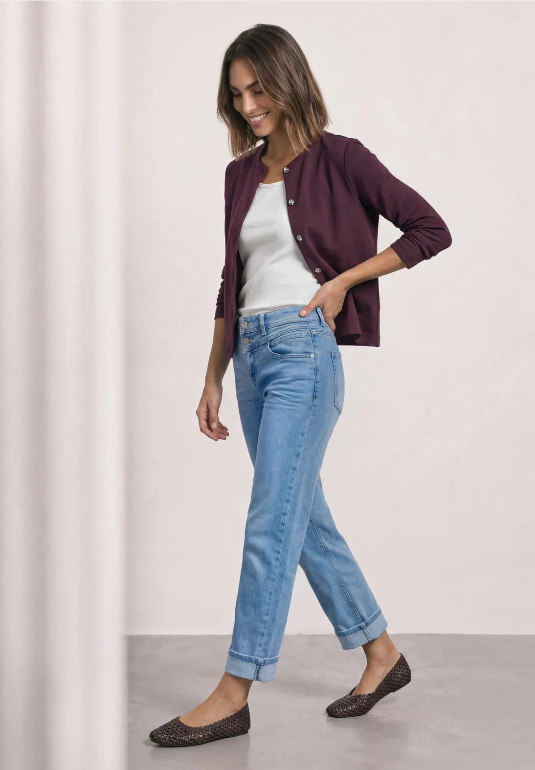 Street One Short Jacket with Deco Buttons - Burgundy.