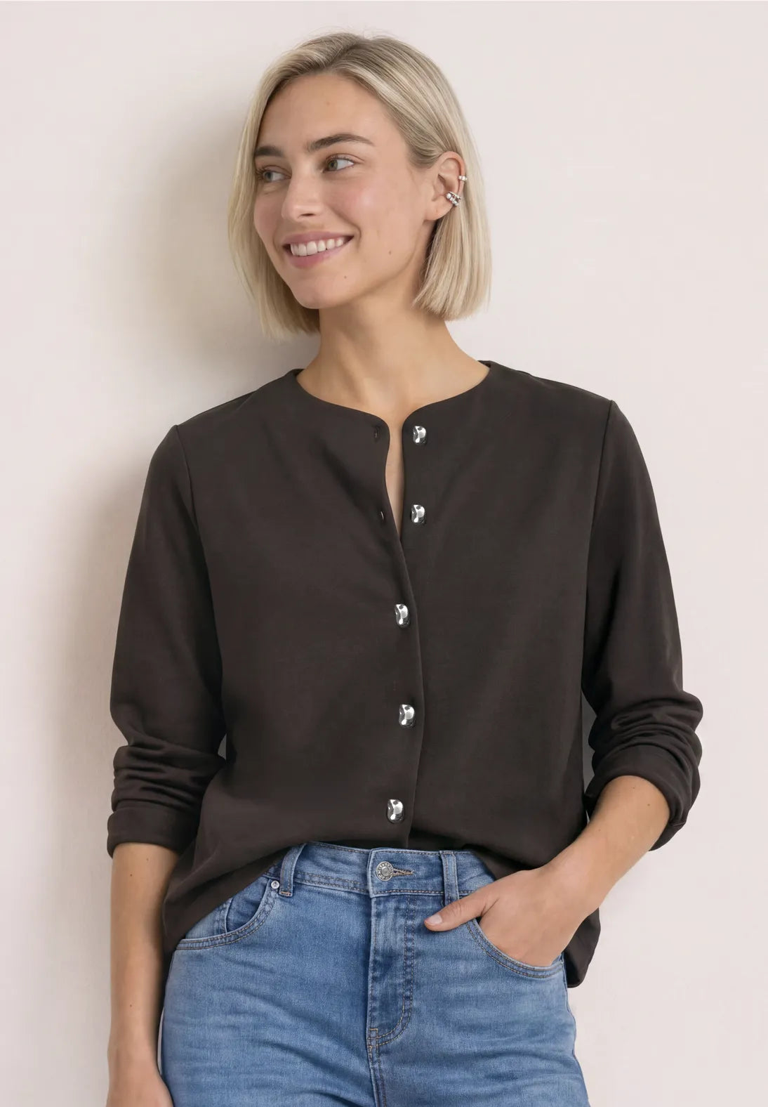 Street One Short Jacket with Deco Buttons - Brown