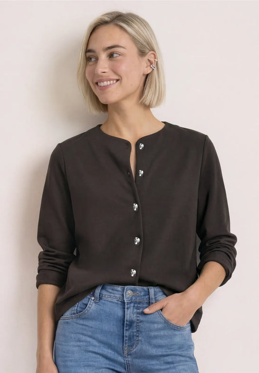 Street One Short Jacket with Deco Buttons - Brown