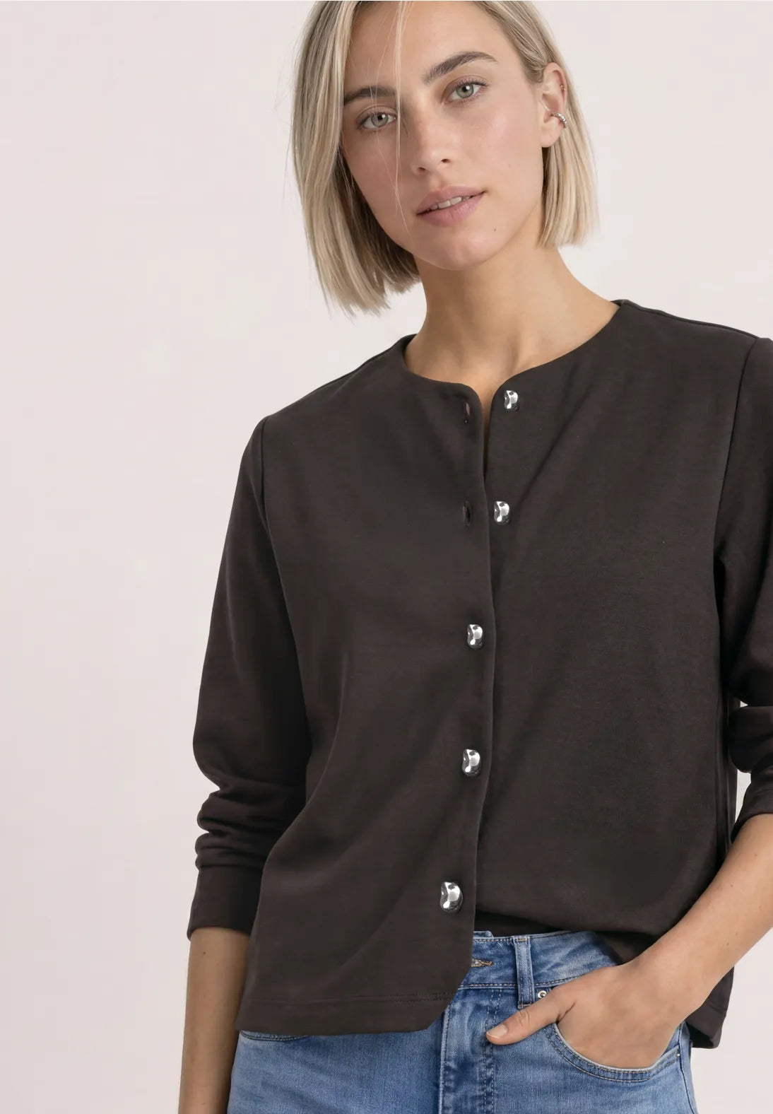 Street One Short Jacket with Deco Buttons - Brown