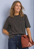 Street One Rend Neck Top - Polka Dot Brown Mix.