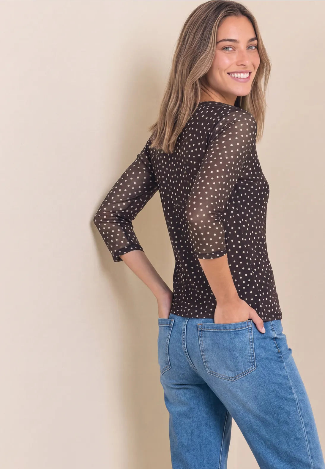 Street One Mesh Top with 3/4 Sleeves.