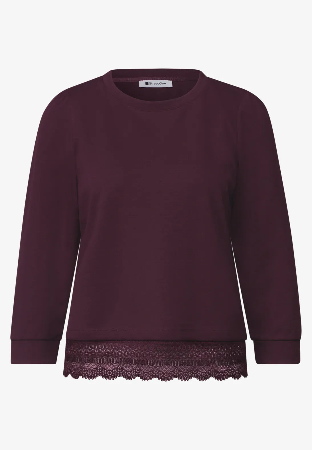 Street One 3/4 Sleeve Top with Lace Trim - Burgundy