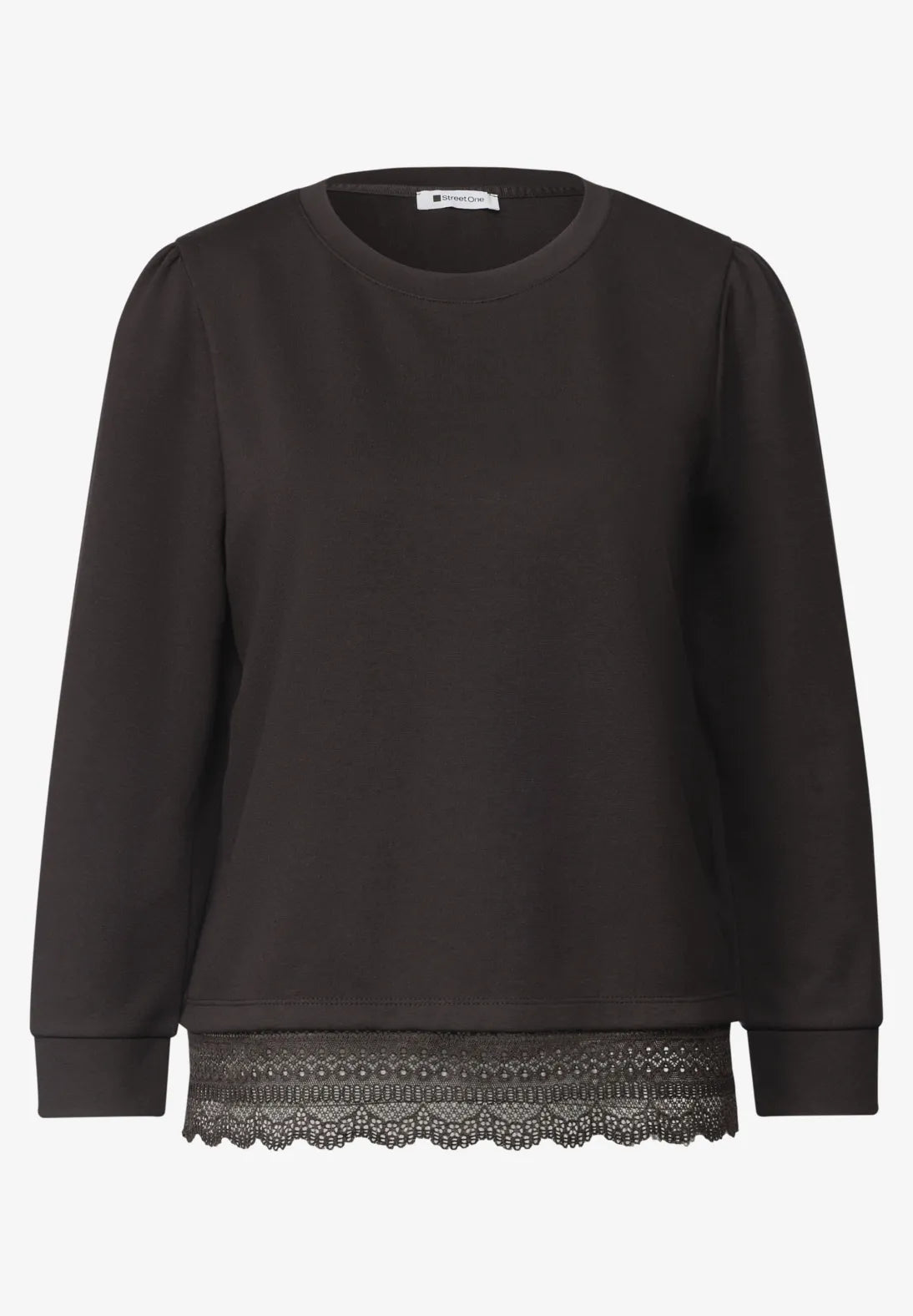 Street One 3/4 Sleeve Top with Lace Trim - Brown.