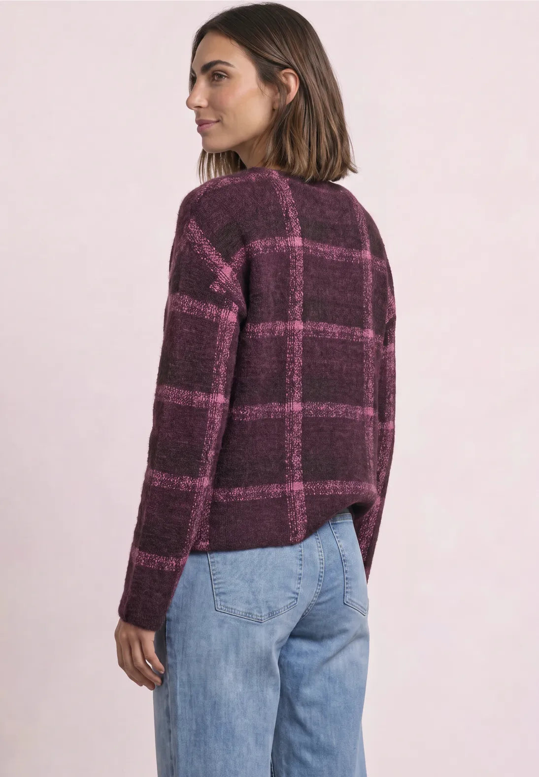 Street One Check Knit - Burgundy & Pink Mix