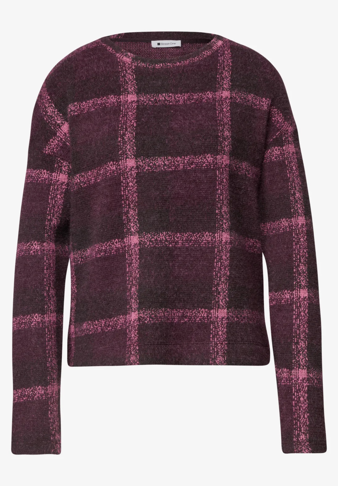 Street One Check Knit - Burgundy & Pink Mix