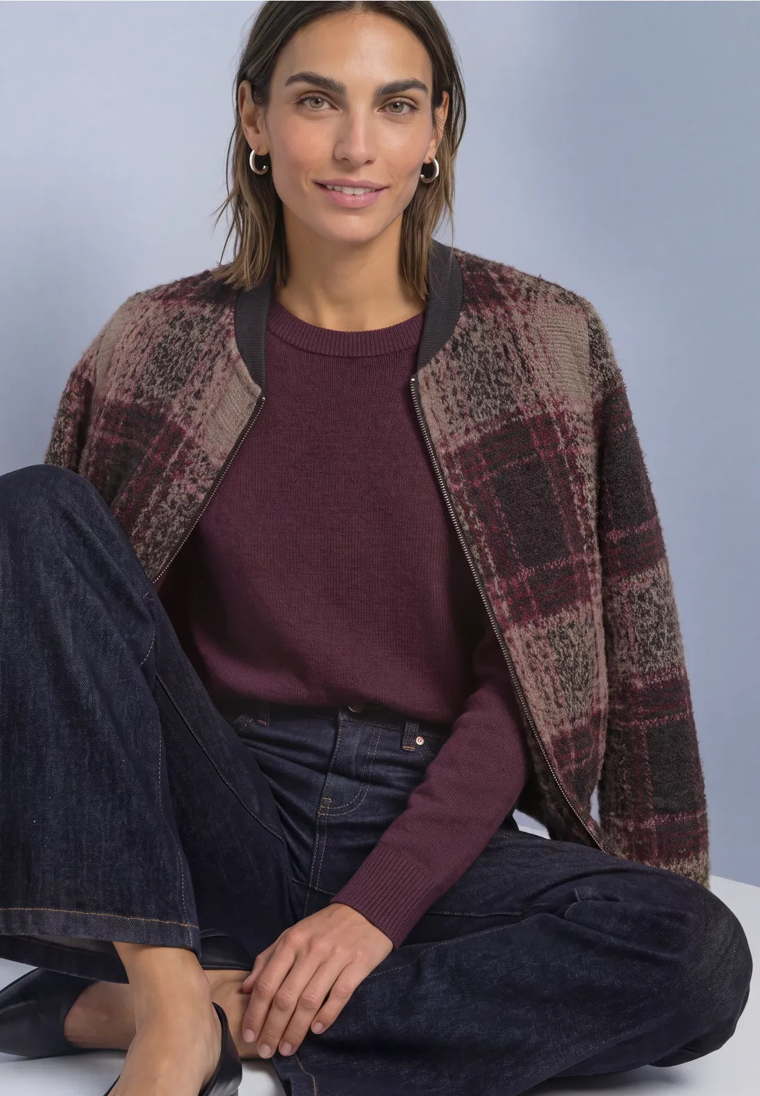 Street One Soft Bomber Check Pattern - Brown/Pink Mix.