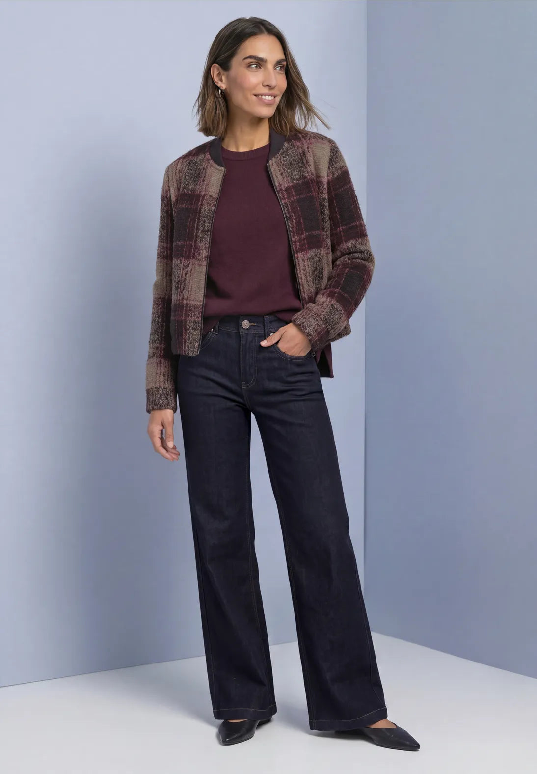 Street One Soft Bomber Check Pattern - Brown/Pink Mix.