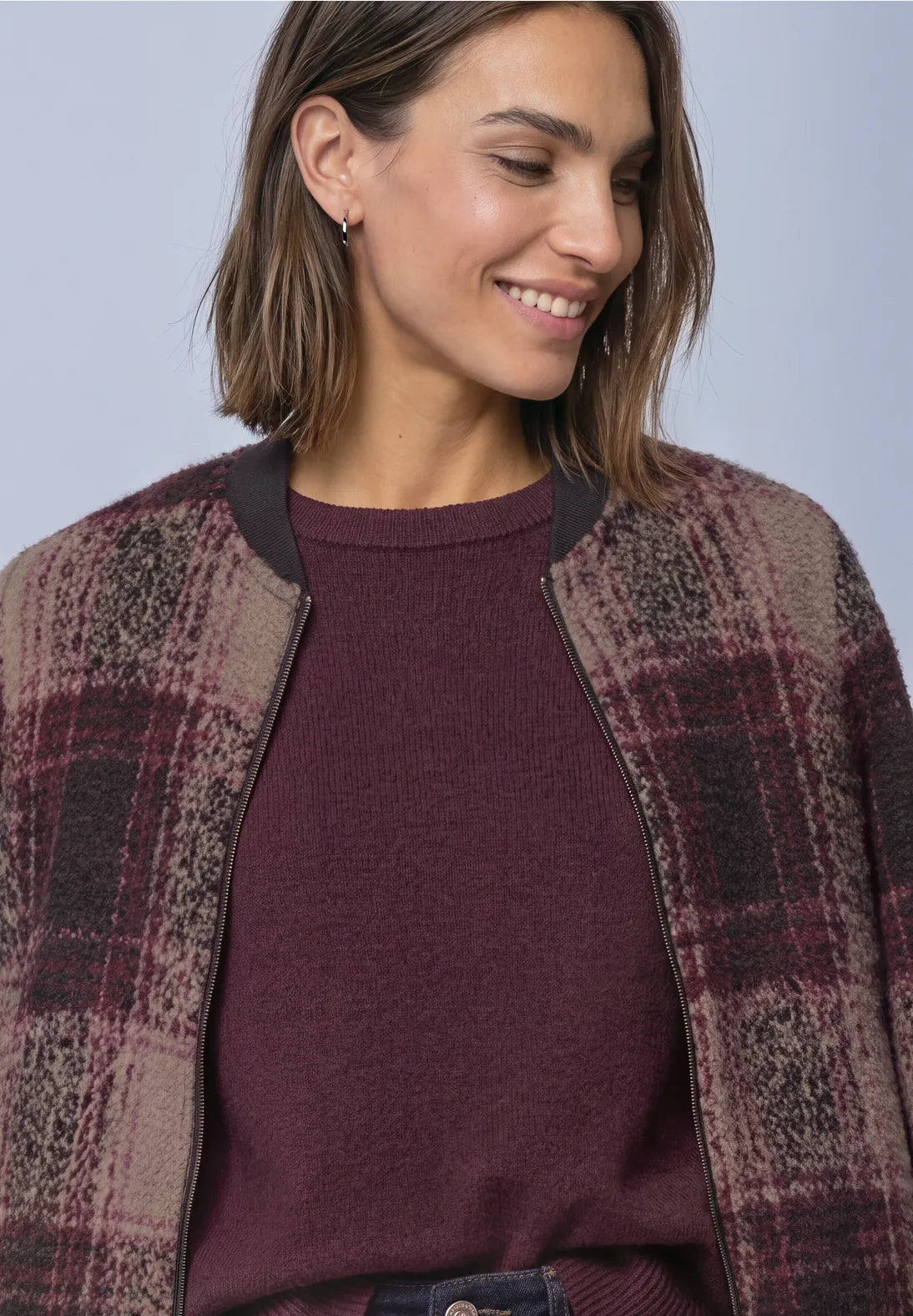 Street One Soft Bomber Check Pattern - Brown/Pink Mix.